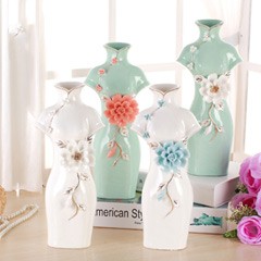 チャイナドレス型花瓶 磁器 陶磁器製花器 中国風陶磁器製花瓶 置物-1