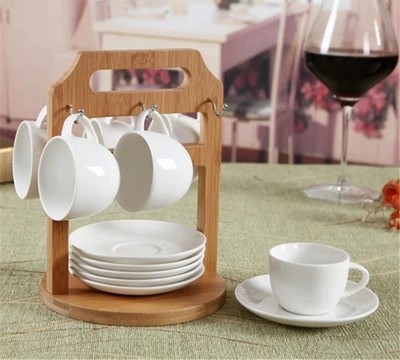 カップ&ソーサーセット 洋食器セット スタンド付き 小 竹 陶器 オシャレ 可愛い 自然 ファッション 白い食器 ホワイト-1