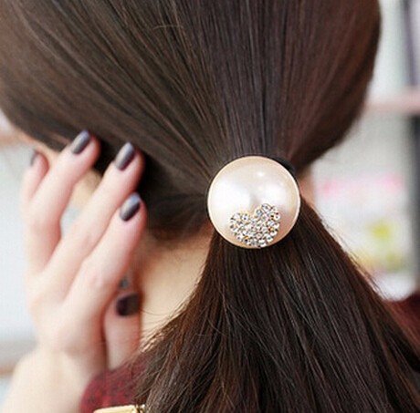 ヘアゴム 可愛い 清楚で上品パール付き ハート「ヘアアクセサリー 簡単ヘアアレンジ まとめ髪」-1