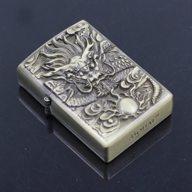 青铜复古创意汽油打火机个性复古金属防风中国风盘龙系