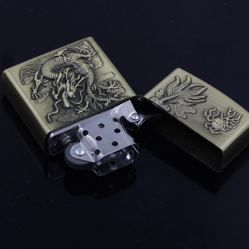 青铜复古创意汽油打火机个性复古金属防风中国风盘龙系