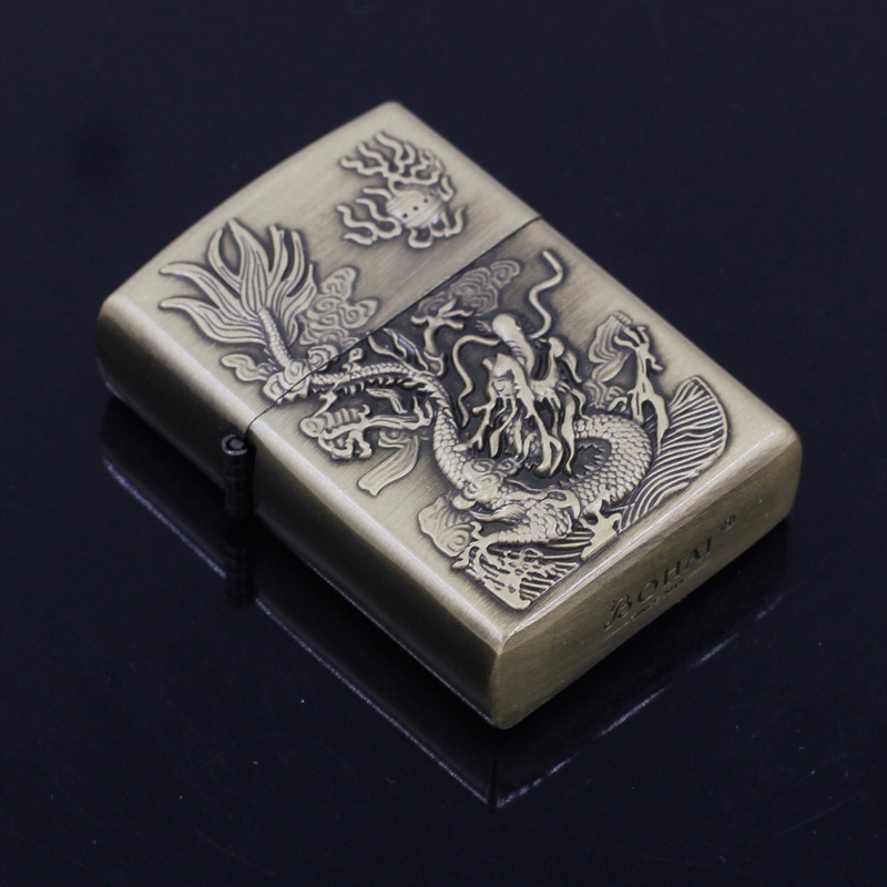 青铜复古创意汽油打火机个性复古金属防风中国风盘龙系
