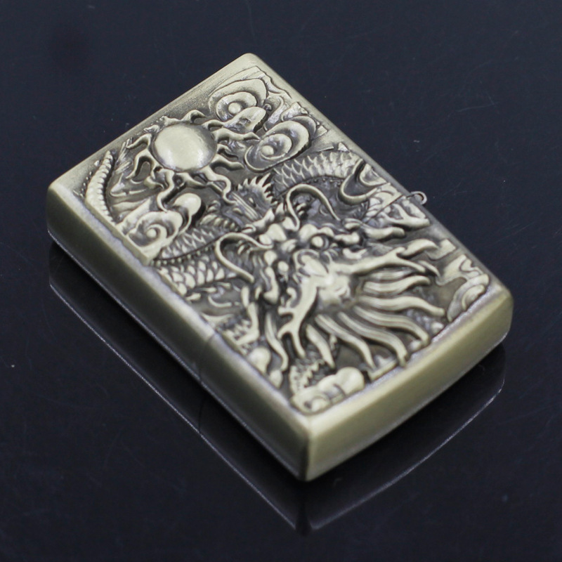 青铜复古创意汽油打火机个性复古金属防风中国风盘龙系