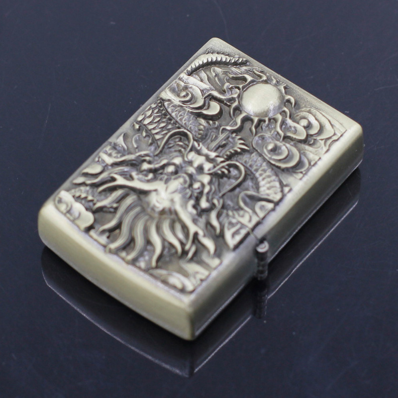 青铜复古创意汽油打火机个性复古金属防风中国风盘龙系