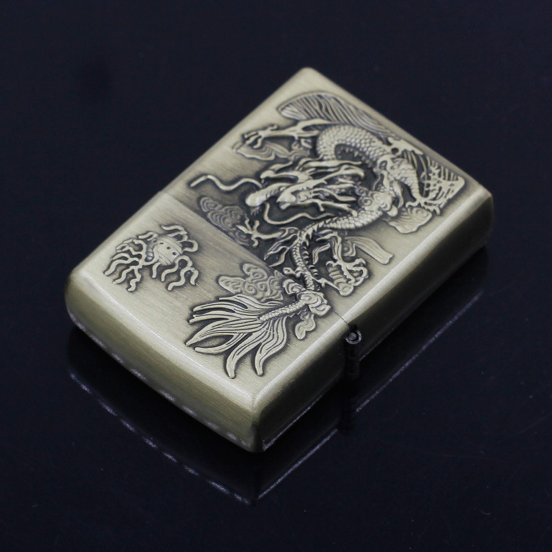 青铜复古创意汽油打火机个性复古金属防风中国风盘龙系