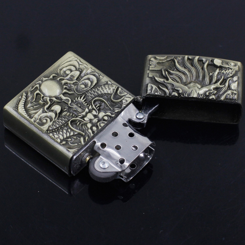 青铜复古创意汽油打火机个性复古金属防风中国风盘龙系