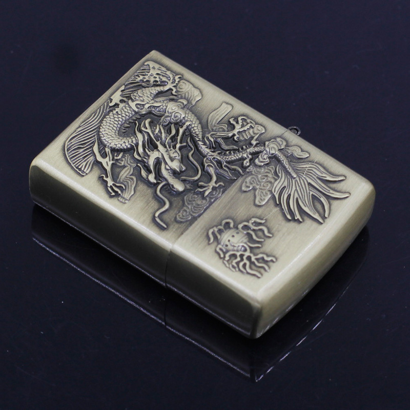 青铜复古创意汽油打火机个性复古金属防风中国风盘龙系