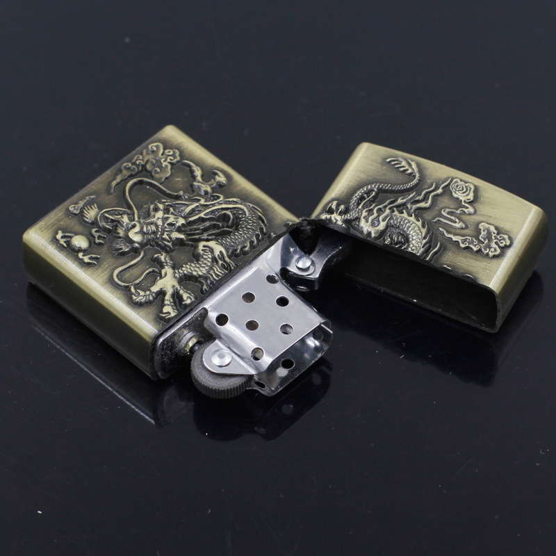 青铜复古创意汽油打火机个性复古金属防风中国风盘龙系