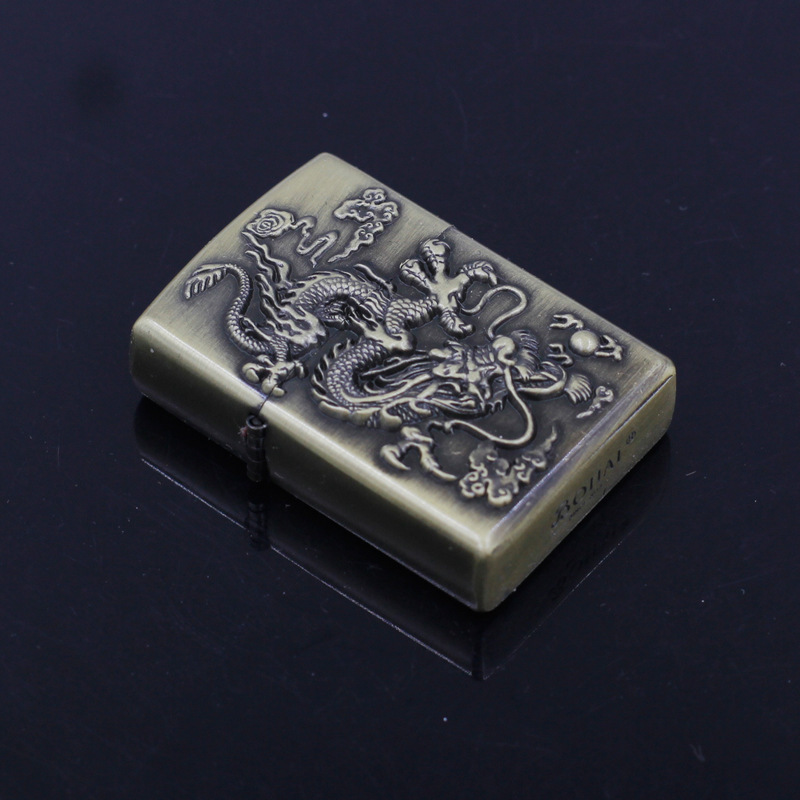 青铜复古创意汽油打火机个性复古金属防风中国风盘龙系
