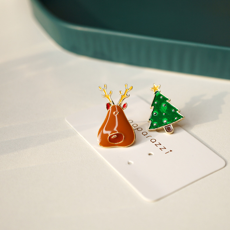 S925银针韩国东大门代购版麋鹿圣诞树可爱圣诞耳钉耳环饰品礼