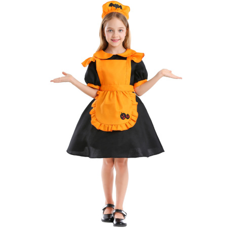 ハロウィンの服 オレンジのカボチャのメイド 日本式コウモリのワンピース 子供服 舞台衣装 ハロウィン コスプレ イベントコスチューム ハロウィンコスチューム ハロウィンコスプレ 仮装 Cmall