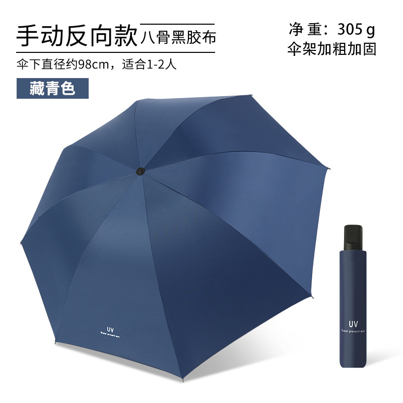 紺-8骨黒ゴム手動晴雨傘