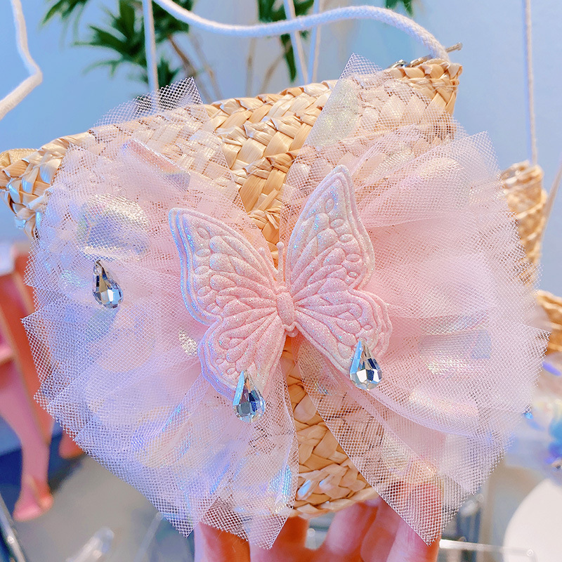 12.A 05ピンクの蝶の草編みバッグ