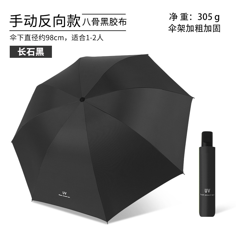 黒-8骨黒ゴム手動晴雨傘