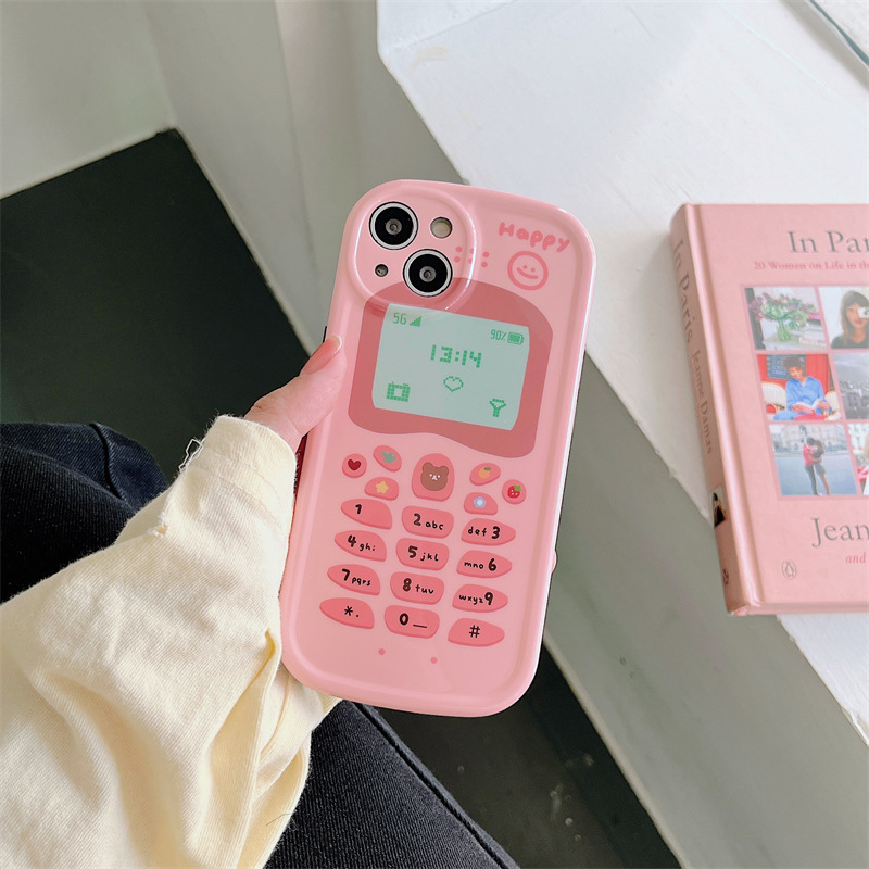楕円IMDカートゥーン携帯電話ボタンページピンクベースベアー携帯電話