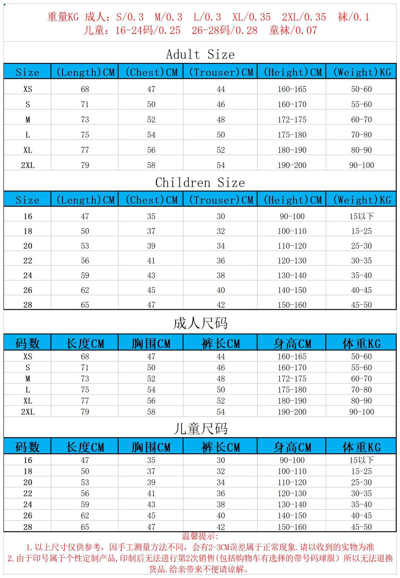 正确尺码表