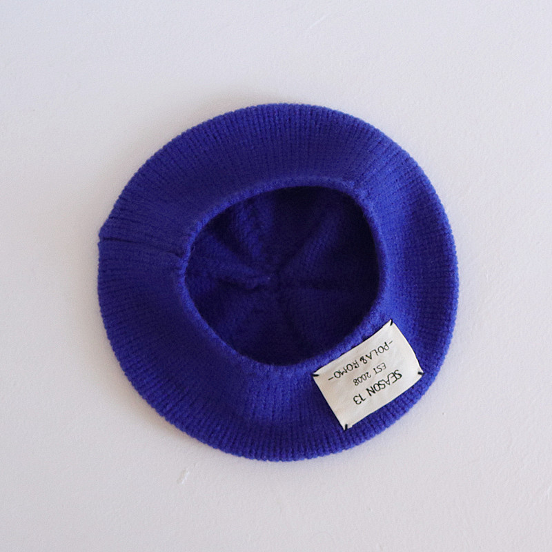 布付きアルファベットベレー帽-ブルー