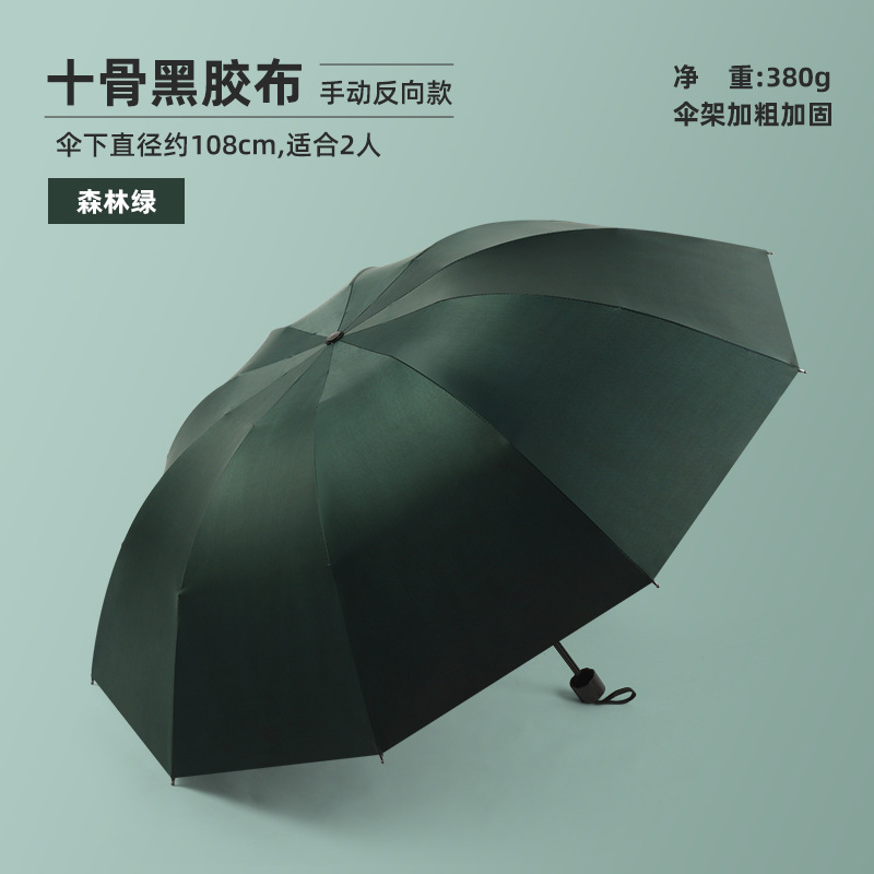 墨緑-10骨黒ゴム手動晴雨傘