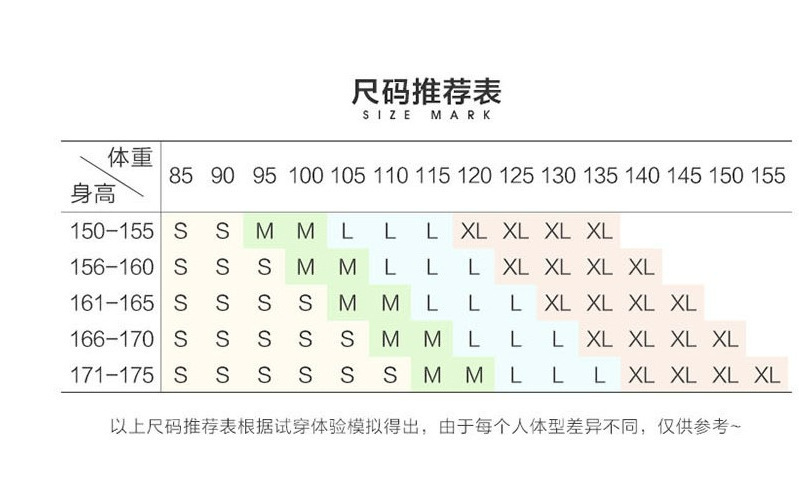 尺码推荐表