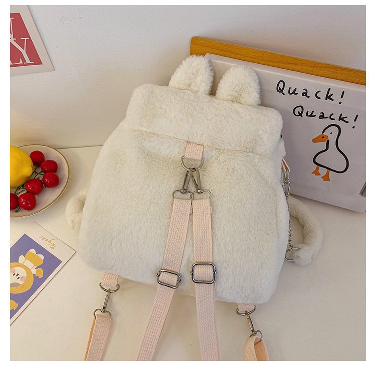 毛茸茸双肩包2024新款可爱卡通小黑猫百搭学生多功能斜挎背包