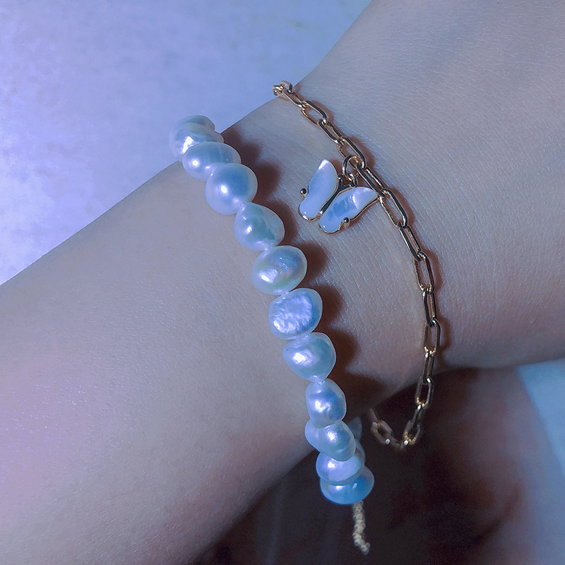 韩版创意新款巴洛克淡水珍珠手链 法式小流苏吸铁石