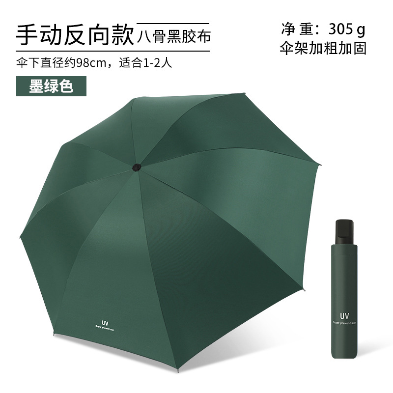 墨緑-8骨黒ゴム手動晴雨傘