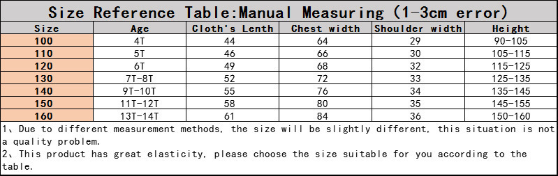 儿童T恤尺码