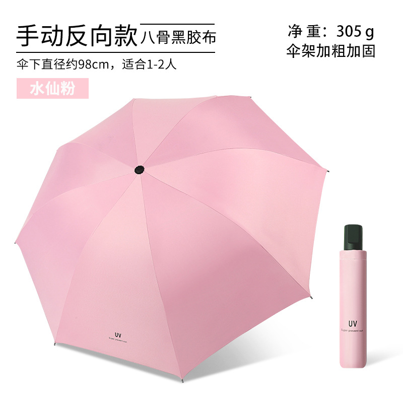 ピンク-8骨黒ゴム手動晴雨傘