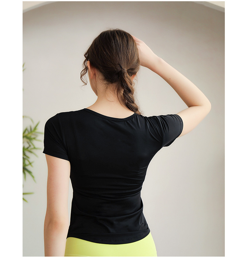 新款瑜伽服-运动上衣女-短袖T恤女跑步运动紧身透气V领健身服