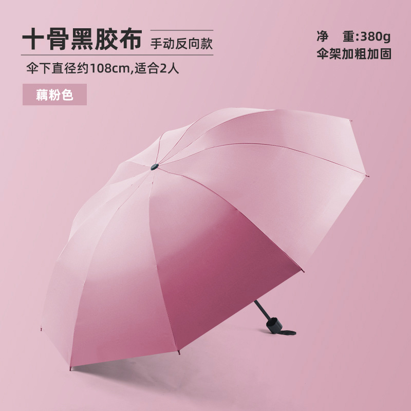 ピンク-10骨黒ゴム手動晴雨傘