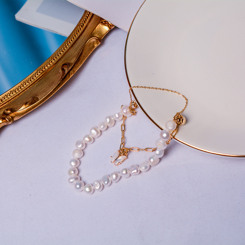 韩版创意新款巴洛克淡水珍珠手链 法式小流苏吸铁石