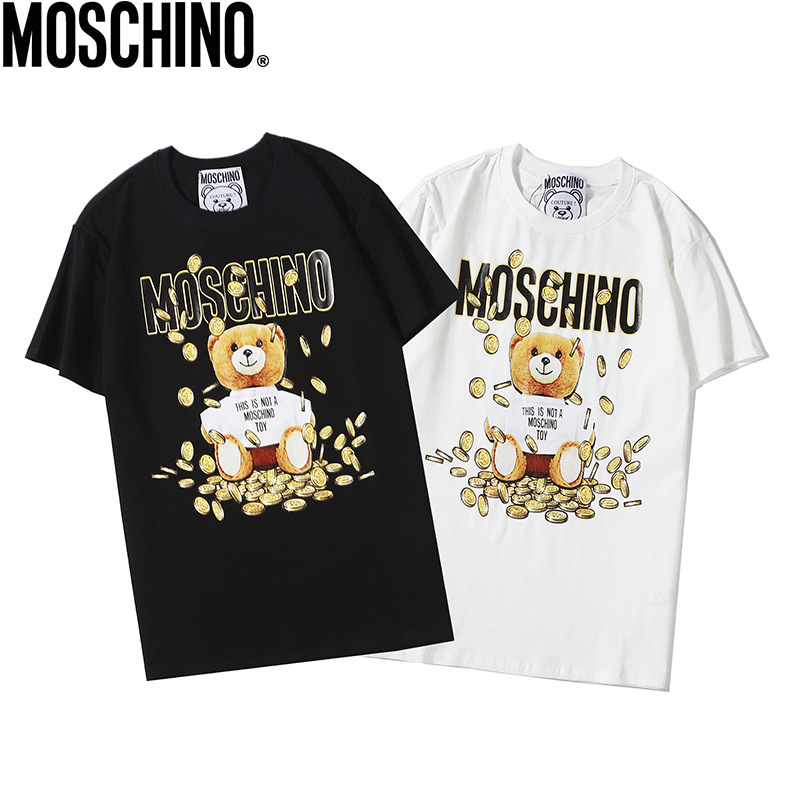 新作 2点セット MOSCHINO モスキーノ かわいい熊 テディベア プリント Tシャツ 半袖Tシャツ 男女兼用Tシャツ カプルTシャツ